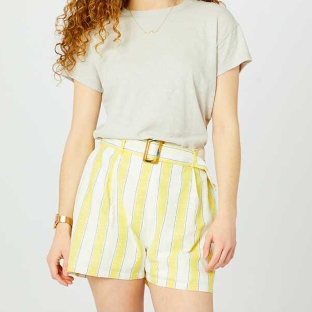 Striped High Waist Shorts in Yellow and White